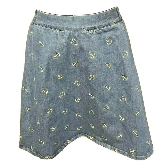Small Miss Patina London Back Zip Elastic Side Anchor Pattern Denim Skirt - Picture 1 of 10
